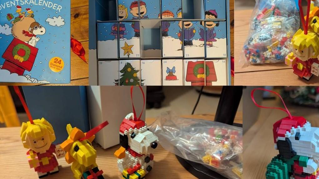 The advent calendar box, individual boxes and some of the models I already assembled with a plastic bag full of leftover bricks.