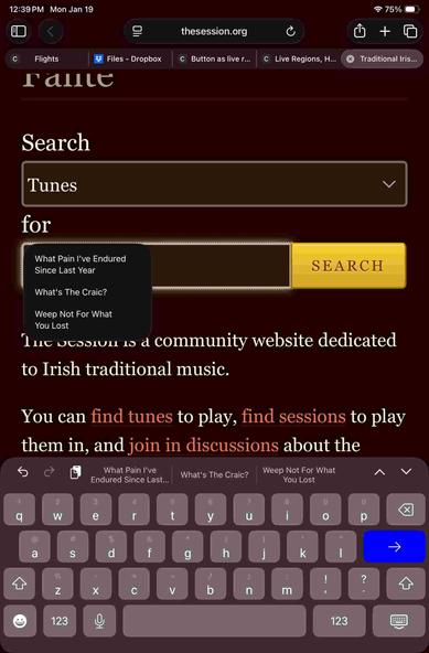 Another search input now showing three suggestions that cover the input, with text that is still about half the size of surrounding text and which wraps at less than half the width of the input.