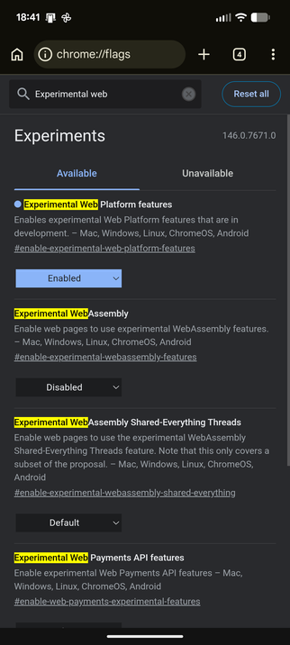 Using chrome://flags to enable Experimental Web Platform Features in the latest Canary.